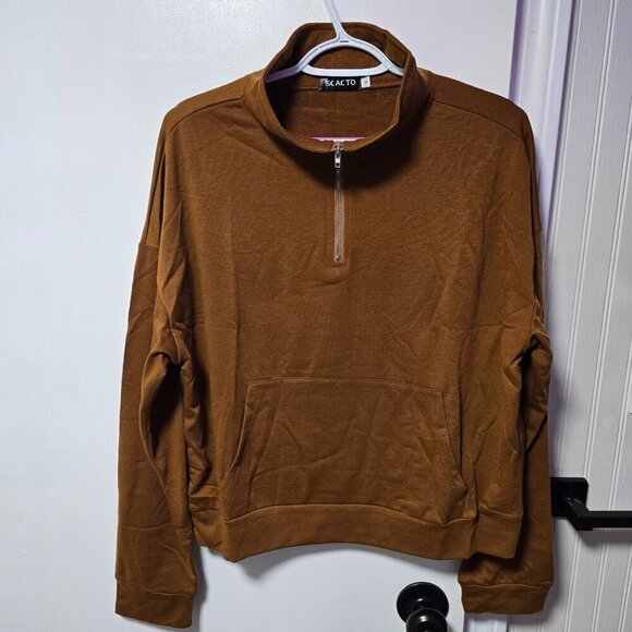 Scacto Tops - Scacto Brown Long Sleeve Quarter Zip Hoodie - Brand New with Tags Large
